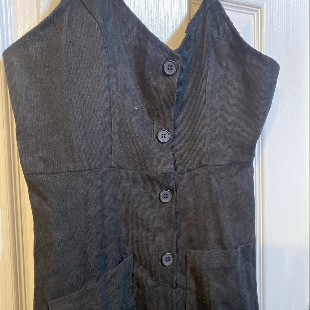 Shein Overall Corduroy, Dress Size S Pockets Mini Adjustable Black - Picture 2 of 11